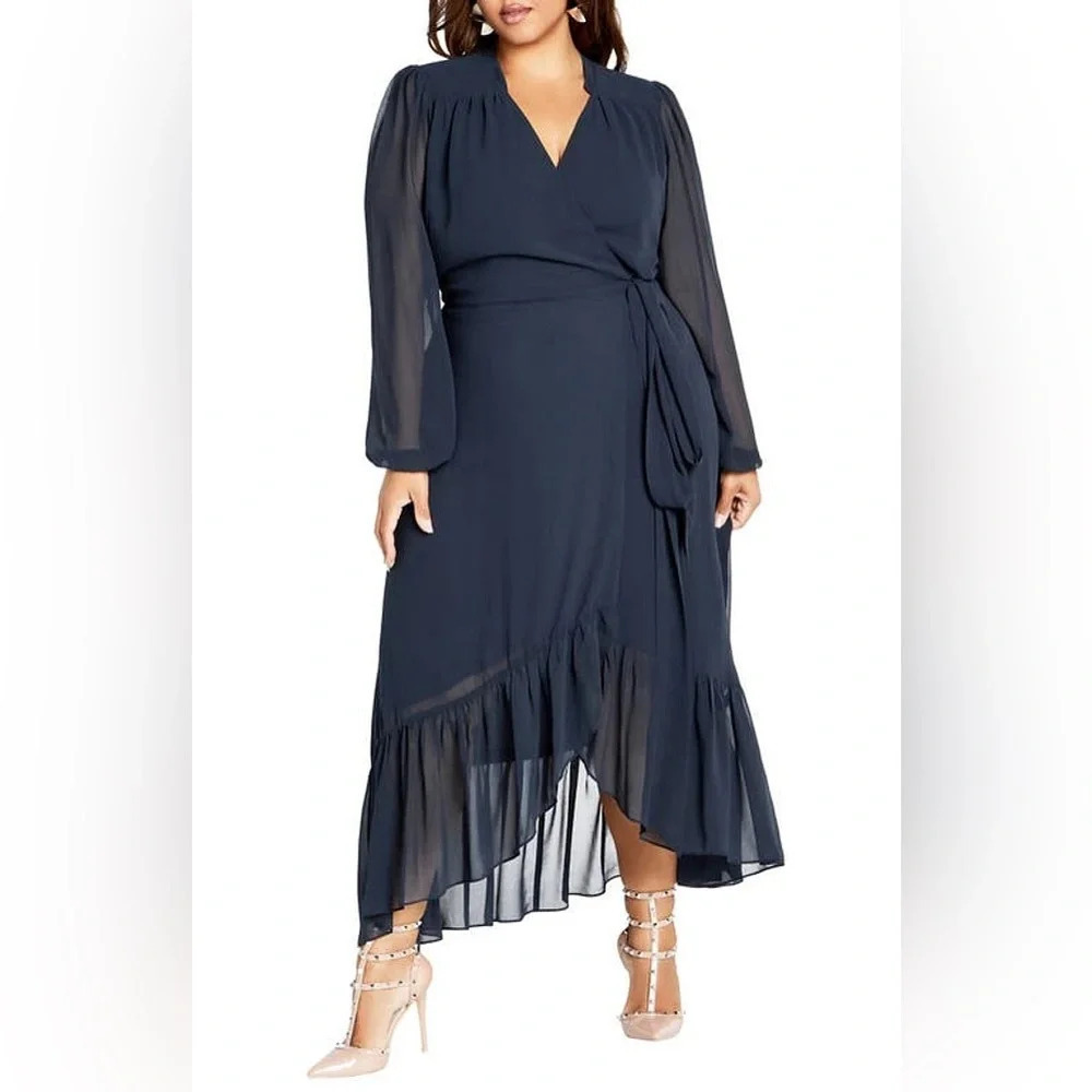City Chic Rylie Long Sleeve High-Low Dress in Steel Blue US size 12